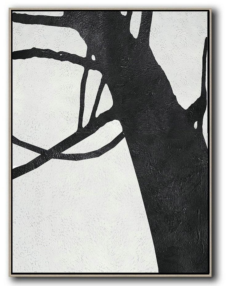 Extra Large Wall Art,Black And White Minimal Painting On Canvas - Large Canvas Art,Modern Art Abstract Painting